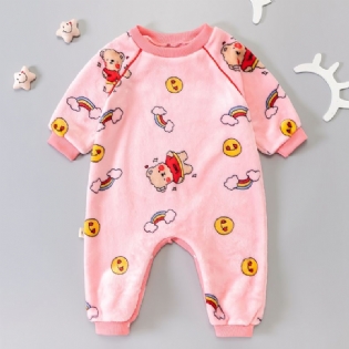 Piger Flannel Bear Cartoon Romper Jumpsuit Sødt Babytøj