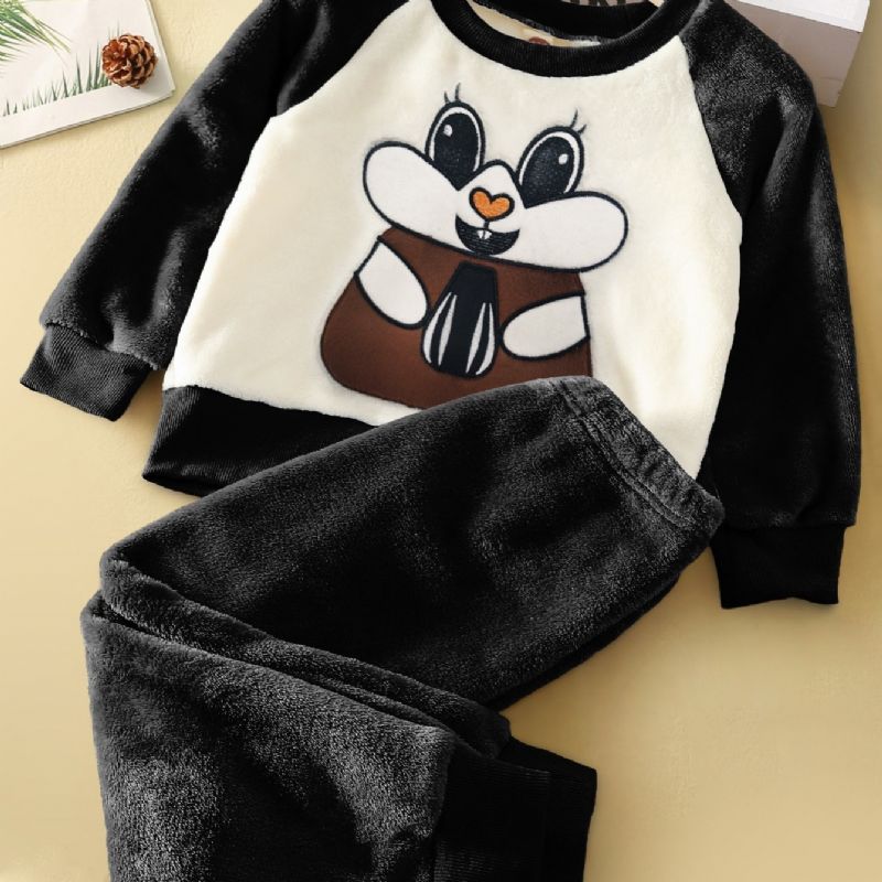 Piger Fleece Pyjamas Sæt Bunny Rabbit Mønster Langærmet Top + Matchende Bukser Lounge Wear Hjemmetøj Børnetøj Efterår Vinter Outfits
