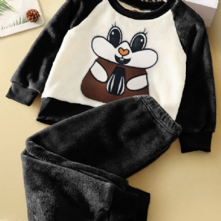Piger Fleece Pyjamas Sæt Bunny Rabbit Mønster Langærmet Top + Matchende Bukser Lounge Wear Hjemmetøj Børnetøj Efterår Vinter Outfits