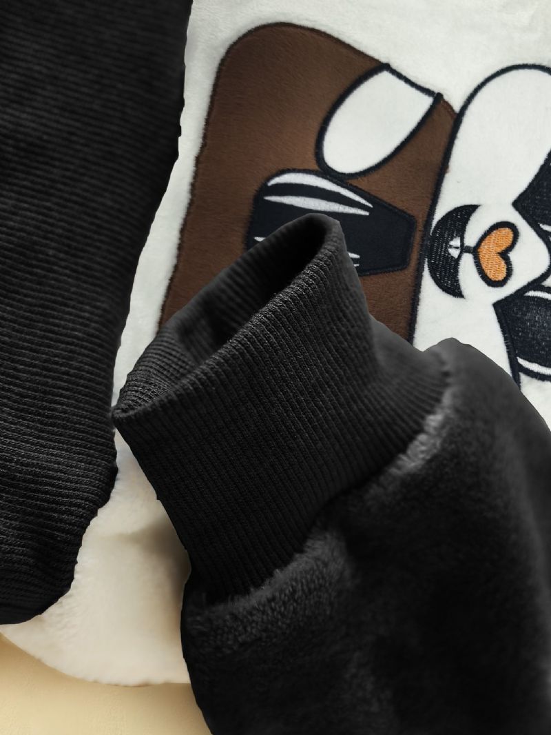 Piger Fleece Pyjamas Sæt Bunny Rabbit Mønster Langærmet Top + Matchende Bukser Lounge Wear Hjemmetøj Børnetøj Efterår Vinter Outfits