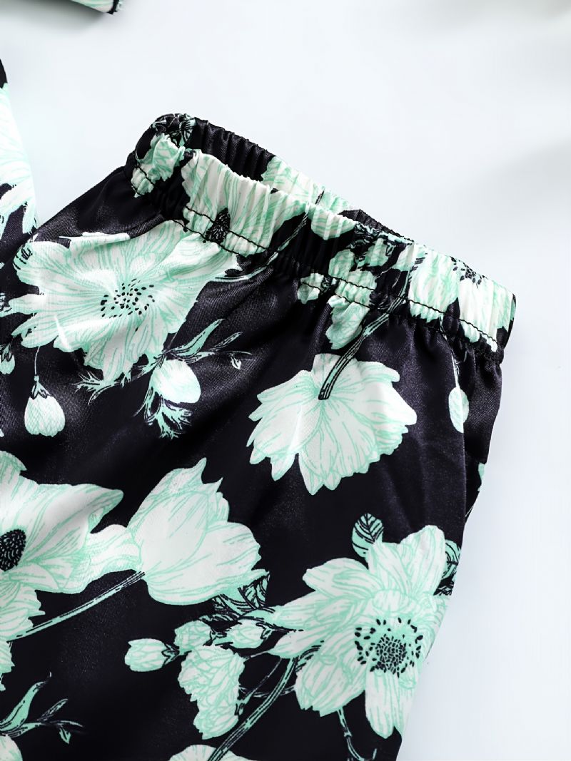 Piger Grøn Blomst Trykt Kortærmet Button Down Nattøj Pyjamas Sæt