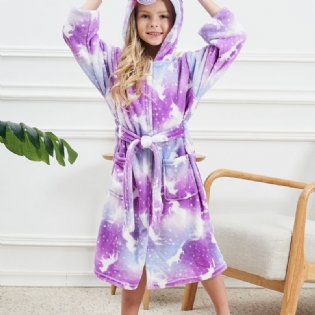 Piger Hættebadekåbe Enhjørning Blød Varm Flannel Pyjamas Vinter Børnetøj