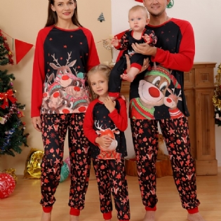 Piger Jul Hjorte Print Rundhals Langærmet Top & Bukser Sæt Pyjamas Jul