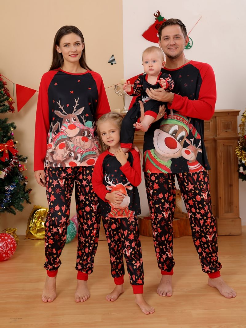 Piger Jul Hjorte Print Rundhals Langærmet Top & Bukser Sæt Pyjamas Jul