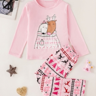 Piger Jul Søde Elg & Bear Print Langærmet Pyjamas Sæt