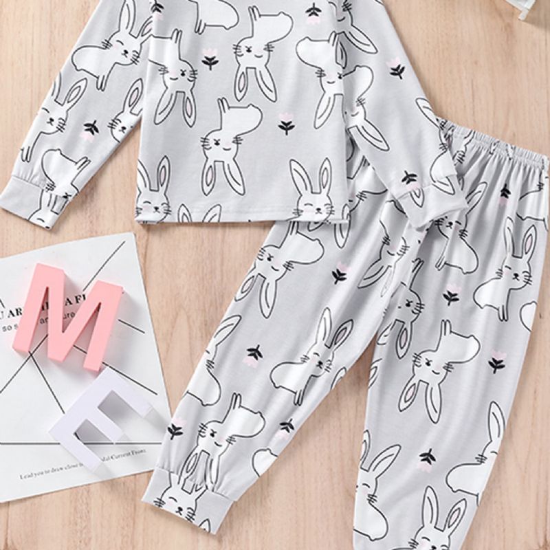 Piger Kanin Print Rund Hals Ærmer & Bukser Pyjamas