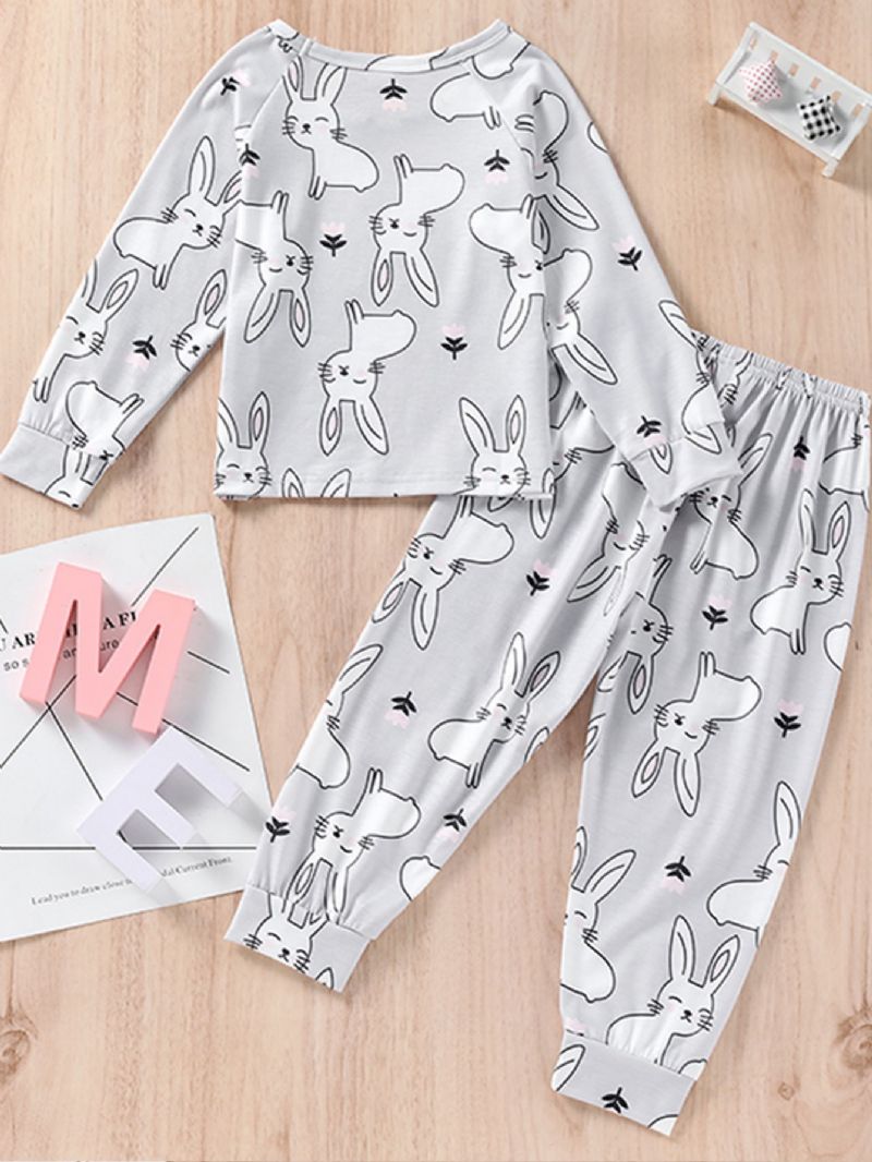 Piger Kanin Print Rund Hals Ærmer & Bukser Pyjamas