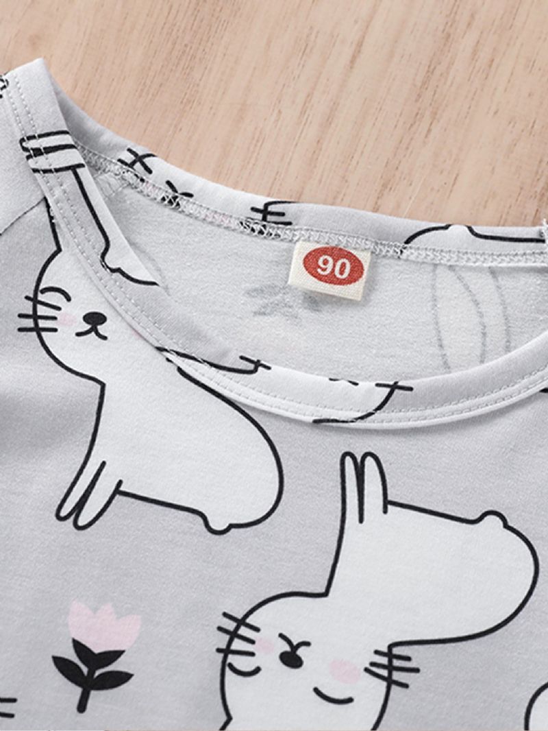 Piger Kanin Print Rund Hals Ærmer & Bukser Pyjamas