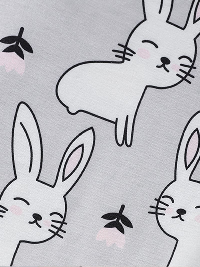 Piger Kanin Print Rund Hals Ærmer & Bukser Pyjamas