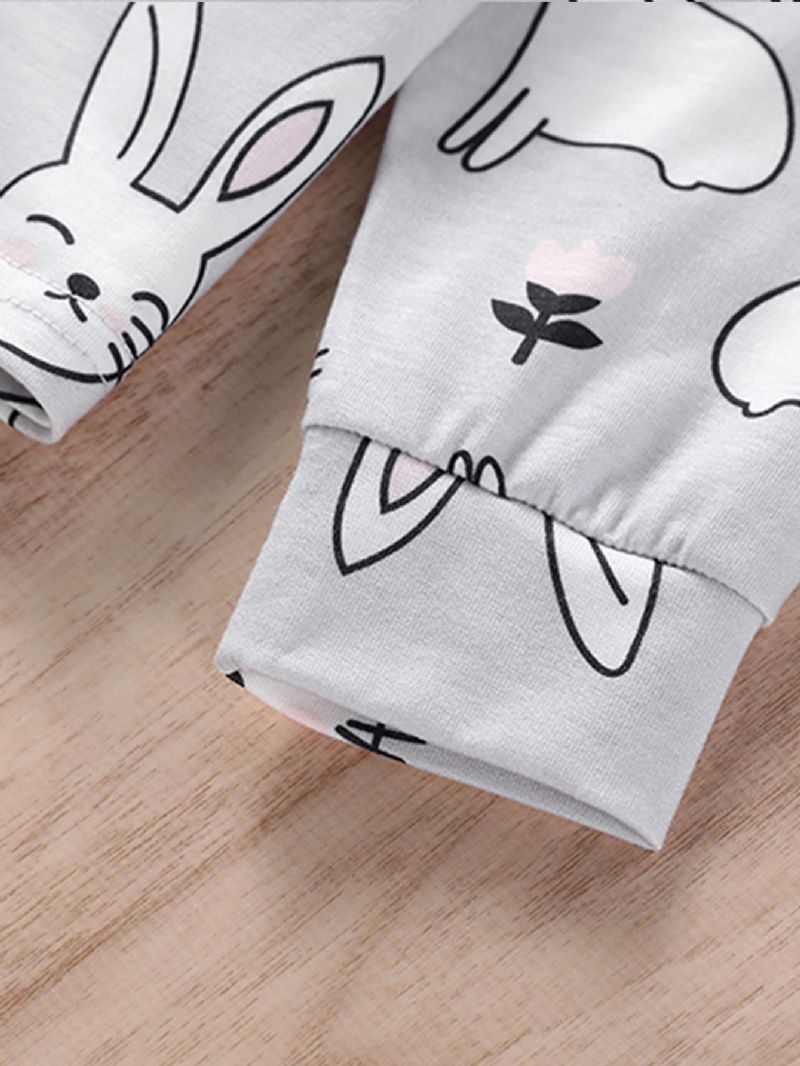 Piger Kanin Print Rund Hals Ærmer & Bukser Pyjamas