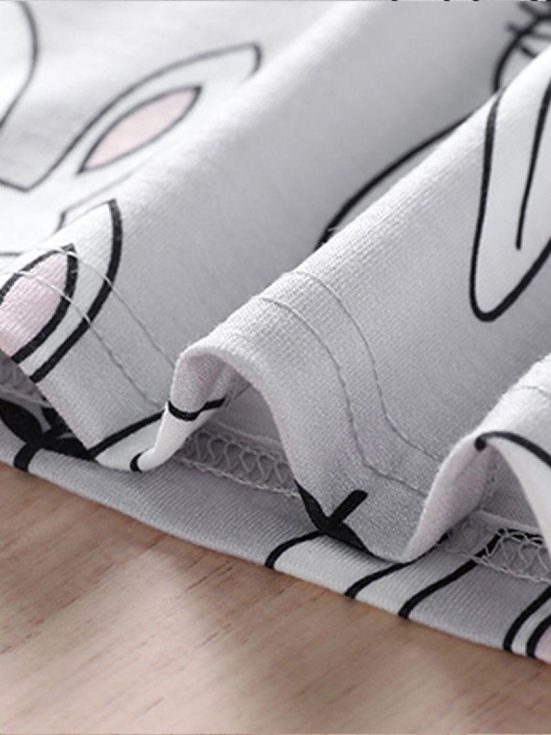 Piger Kanin Print Rund Hals Ærmer & Bukser Pyjamas