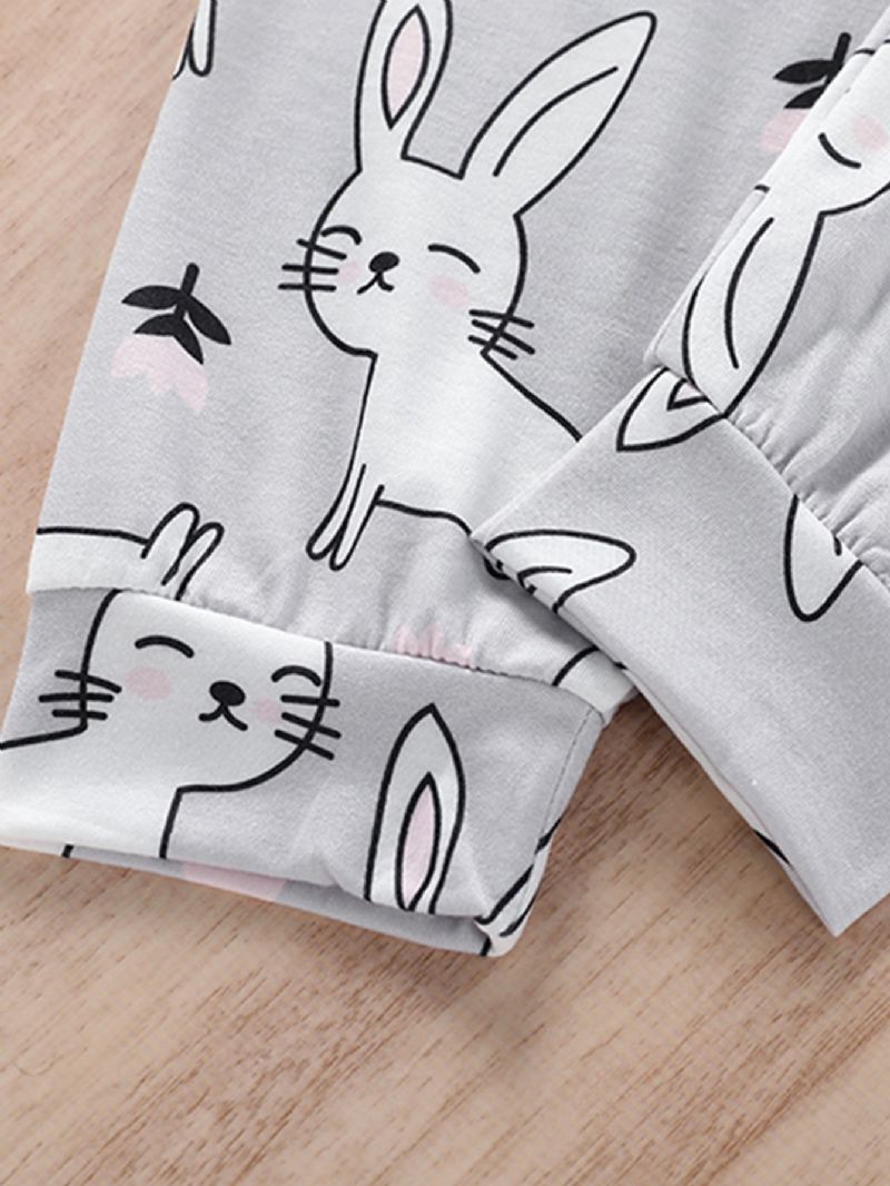 Piger Kanin Print Rund Hals Ærmer & Bukser Pyjamas