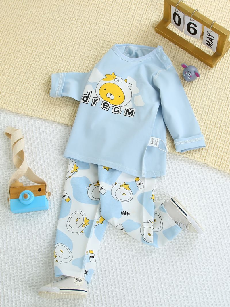 Piger Lounge Wear Hjemmetøj Langærmet Top Og Matchende Bukser Pyjamassæt Med Tegneserietryk Baby Børnetøj