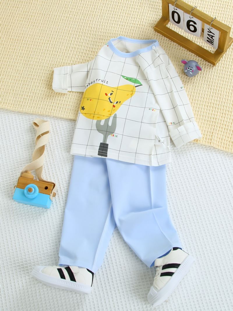 Piger Lounge Wear Hjemmetøj Langærmet Top Og Matchende Bukser Pyjamassæt Med Tegneserietryk Baby Børnetøj
