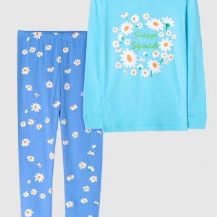 Piger Pyjamas Daisy Print Rund Hals Langærmet Top & Bukser Sæt