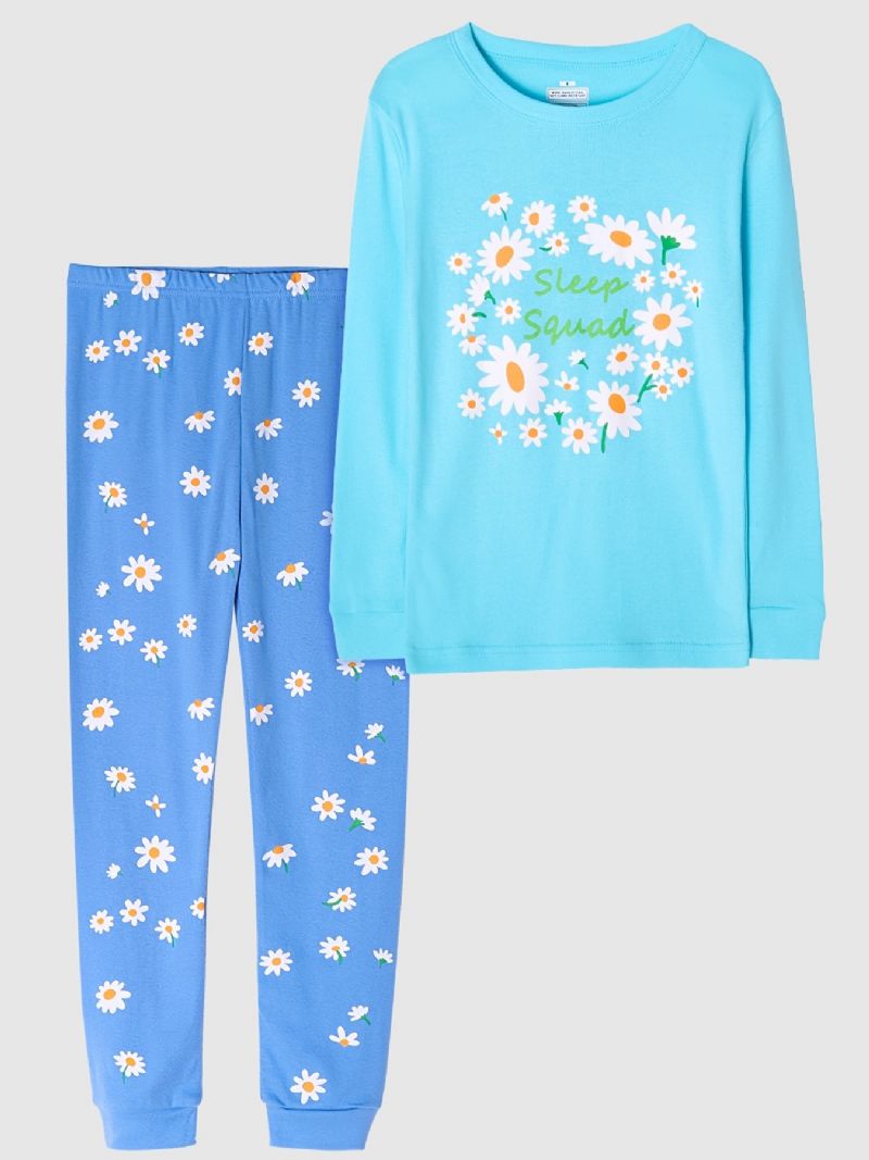 Piger Pyjamas Daisy Print Rund Hals Langærmet Top & Bukser Sæt