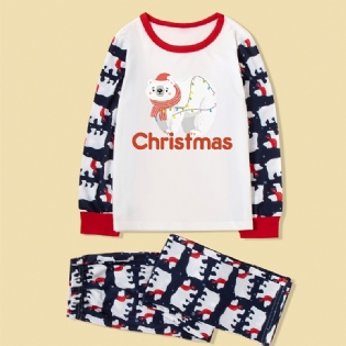 Piger Pyjamas Familieoutfit Juleprint Med Rund Hals Og Langærmet Top Og Buksesæt Børnetøj