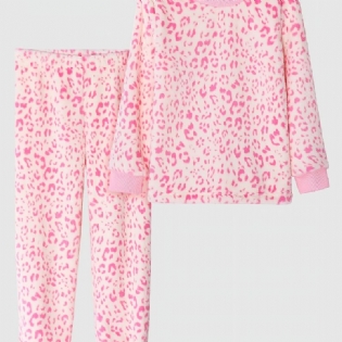 Piger Pyjamas Familieoutfit Pink Leopard Rundhalset Langærmet Top & Buksesæt Børnetøj