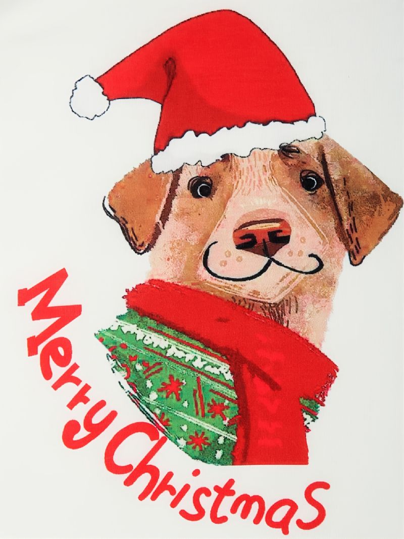 Piger Pyjamas Jul Børn Pet Hund Digital Print Crew Neck Top Grøn Plaid Bukser Sæt