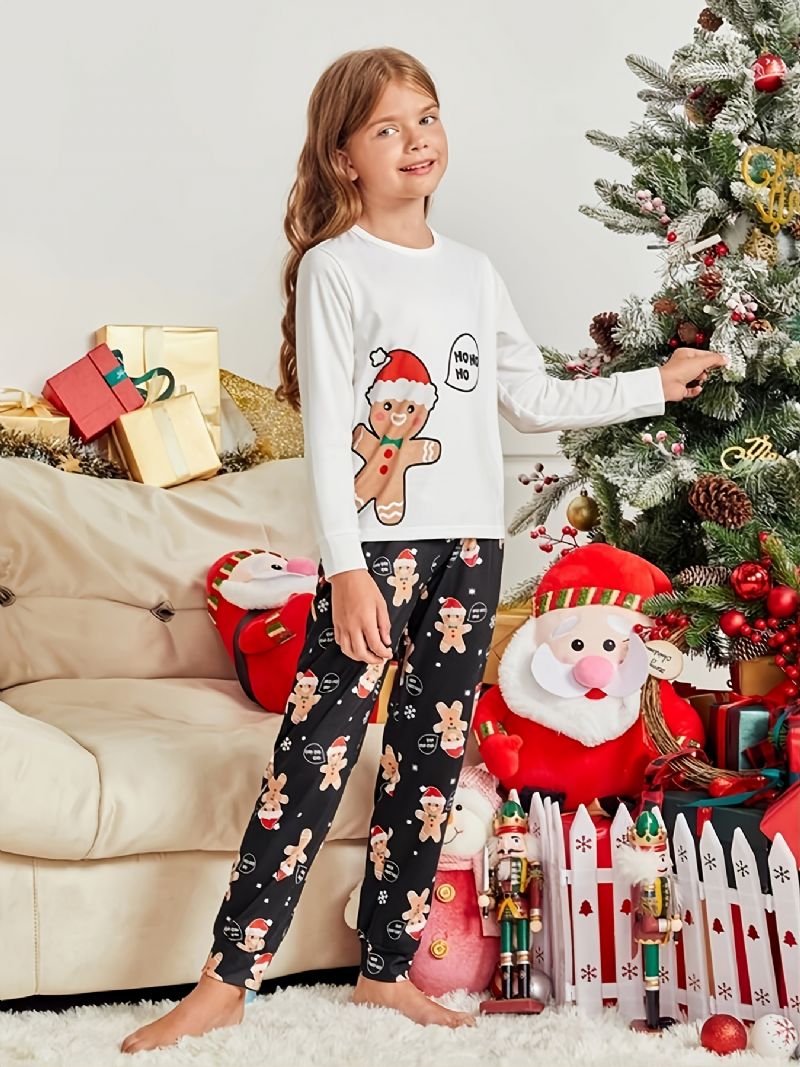 Piger Pyjamas Juleprint Rund Hals Langærmet Top & Bukser Sæt