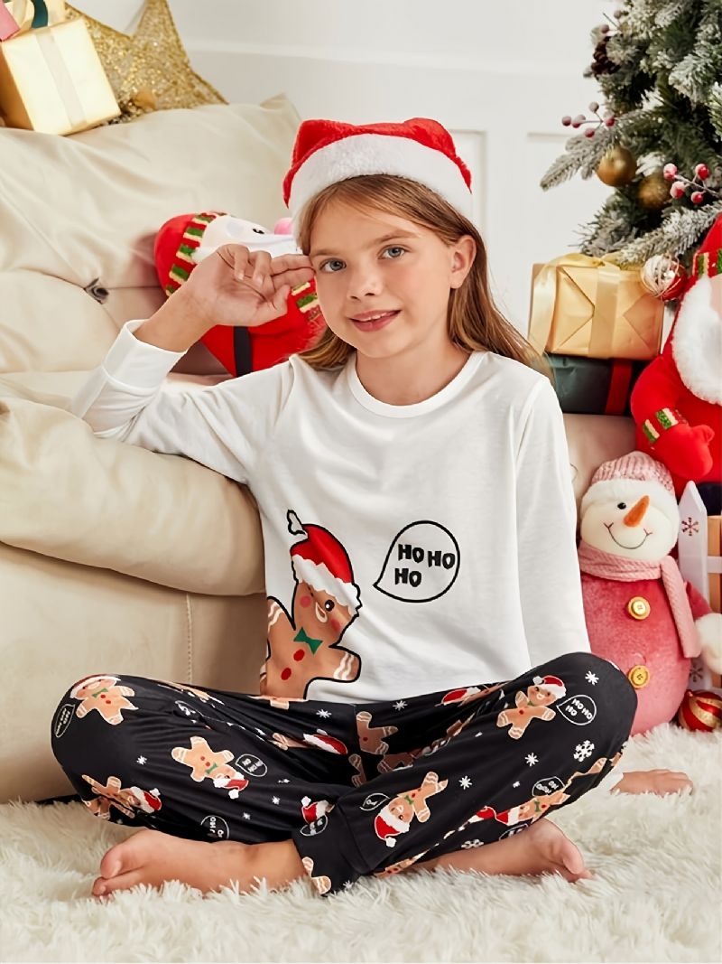 Piger Pyjamas Juleprint Rund Hals Langærmet Top & Bukser Sæt