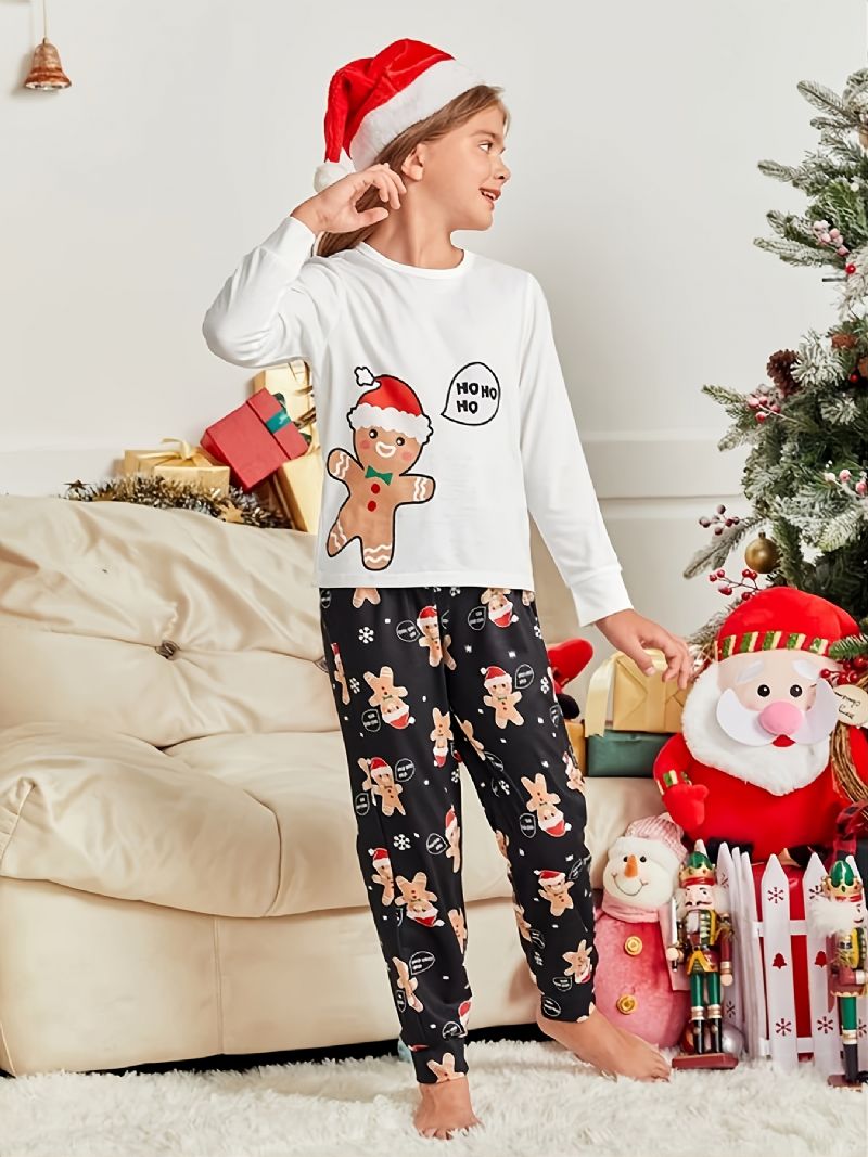 Piger Pyjamas Juleprint Rund Hals Langærmet Top & Bukser Sæt