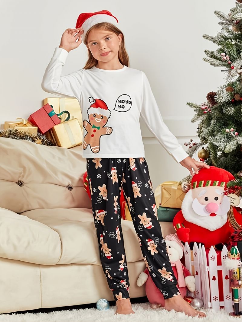 Piger Pyjamas Juleprint Rund Hals Langærmet Top & Bukser Sæt