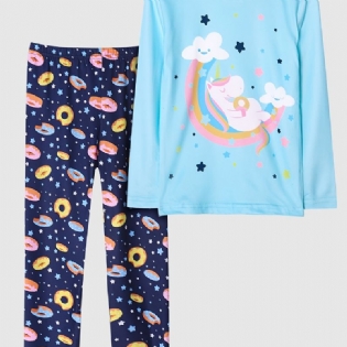 Piger Pyjamas Unicorn Moon Print Rund Hals Langærmet Top & Bukser Sæt