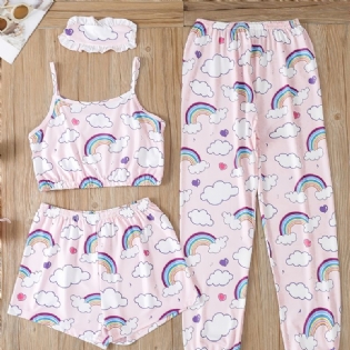 Piger Rainbow Cloud Printed Vest & Eye Mask & Nattøj Bukser Shorts Pyjamassæt