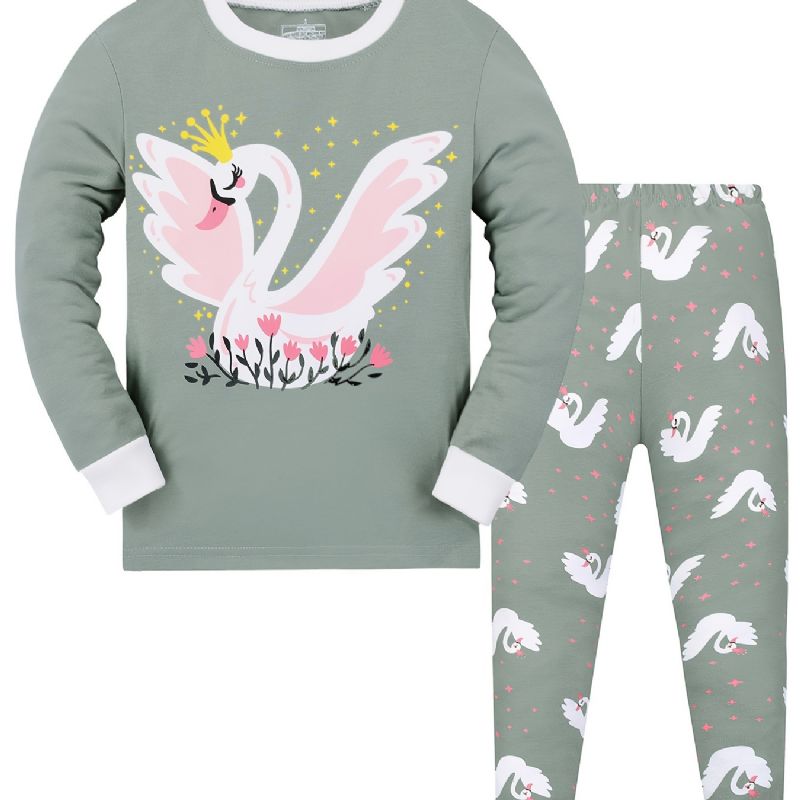 Piger Swan Sweatshirt + Bukser Sæt Børnetøj Pyjamas Sæt Lounge Wear Hjemmetøj