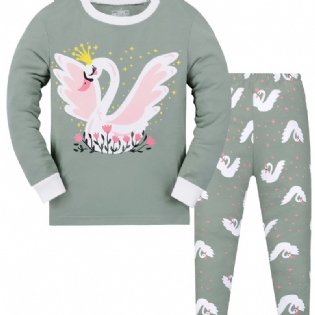 Piger Swan Sweatshirt + Bukser Sæt Børnetøj Pyjamas Sæt Lounge Wear Hjemmetøj