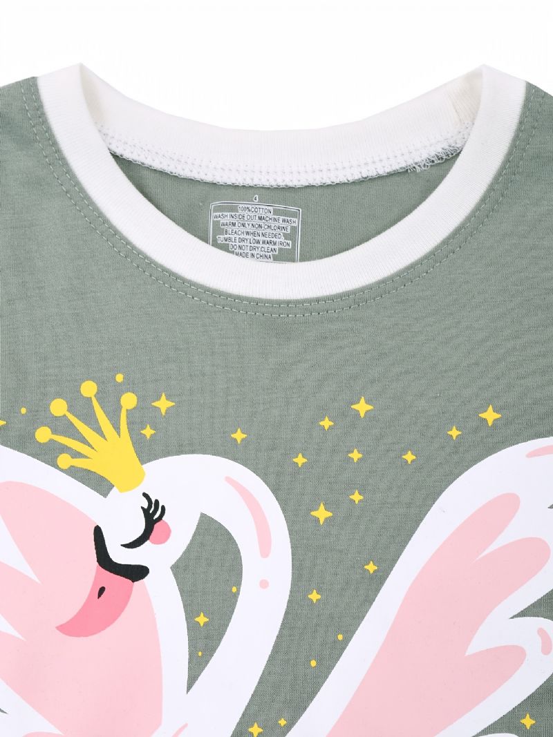Piger Swan Sweatshirt + Bukser Sæt Børnetøj Pyjamas Sæt Lounge Wear Hjemmetøj