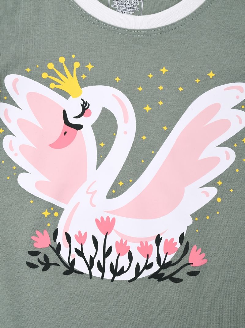 Piger Swan Sweatshirt + Bukser Sæt Børnetøj Pyjamas Sæt Lounge Wear Hjemmetøj