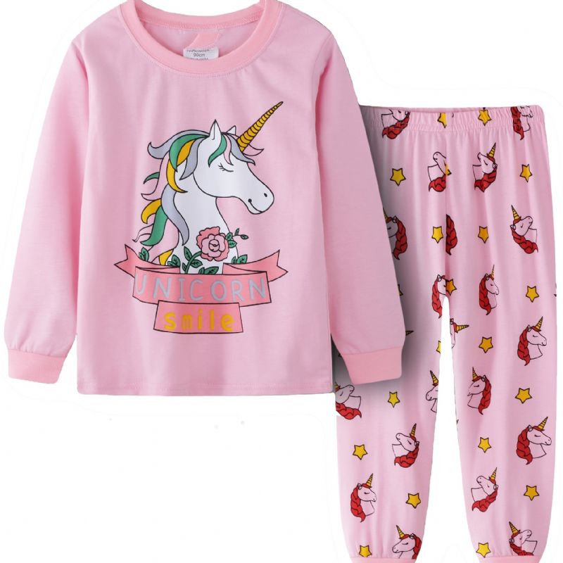 Piger Unicorn Print Casual Pyjamas Lounge Wear Hjemmetøj Langærmet Top & Matchende Bukser Sæt Børnetøj