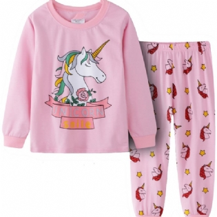 Piger Unicorn Print Casual Pyjamas Lounge Wear Hjemmetøj Langærmet Top & Matchende Bukser Sæt Børnetøj