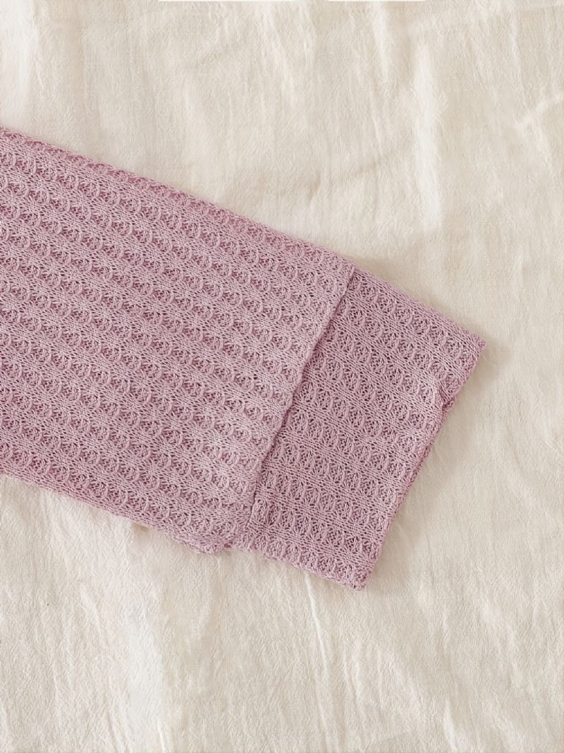 Piger Vaffel Ensfarvet Strikket Rund Hals Pullover Pyjamas