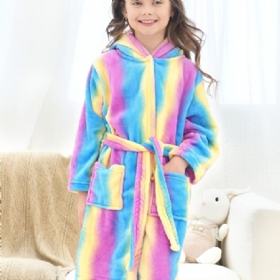 Piger Varm Fleece Badekåbe Rainbow Galaxy Stripe Børnetøj Nattøj
