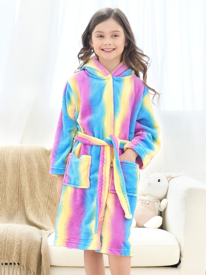 Piger Varm Fleece Badekåbe Rainbow Galaxy Stripe Børnetøj Nattøj