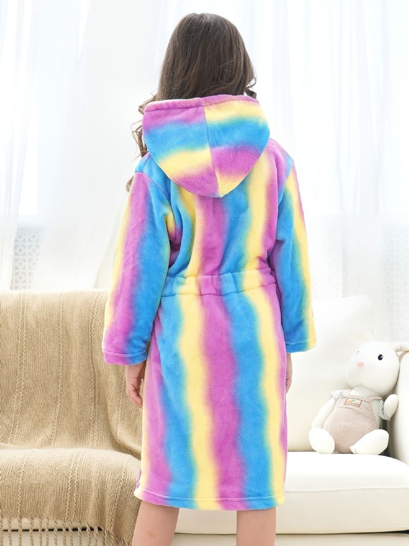 Piger Varm Fleece Badekåbe Rainbow Galaxy Stripe Børnetøj Nattøj