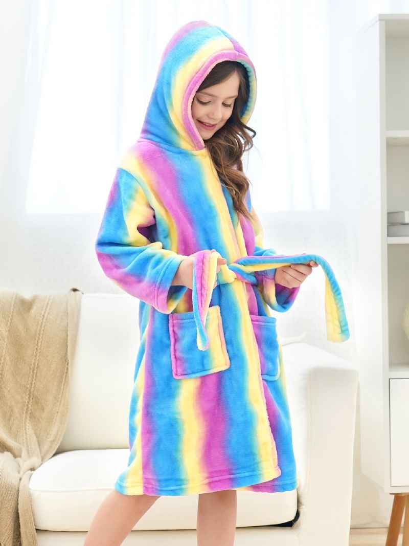Piger Varm Fleece Badekåbe Rainbow Galaxy Stripe Børnetøj Nattøj