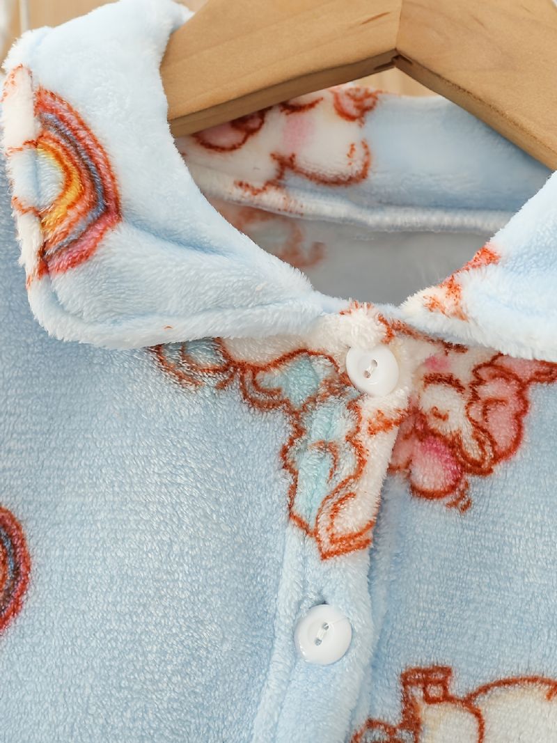 Piger Varm Unicorn Print Knappet Top + Bukser Pyjamas Sæt Børnetøj Nattøj Til Vinter