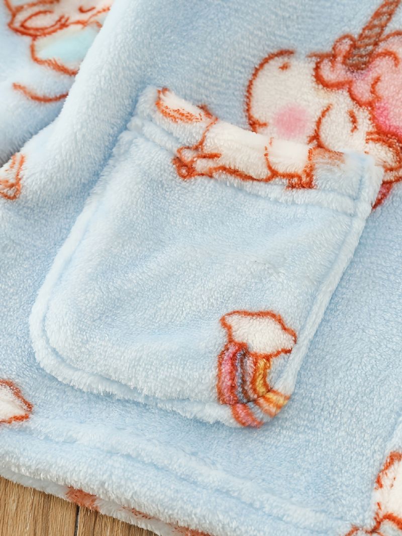 Piger Varm Unicorn Print Knappet Top + Bukser Pyjamas Sæt Børnetøj Nattøj Til Vinter