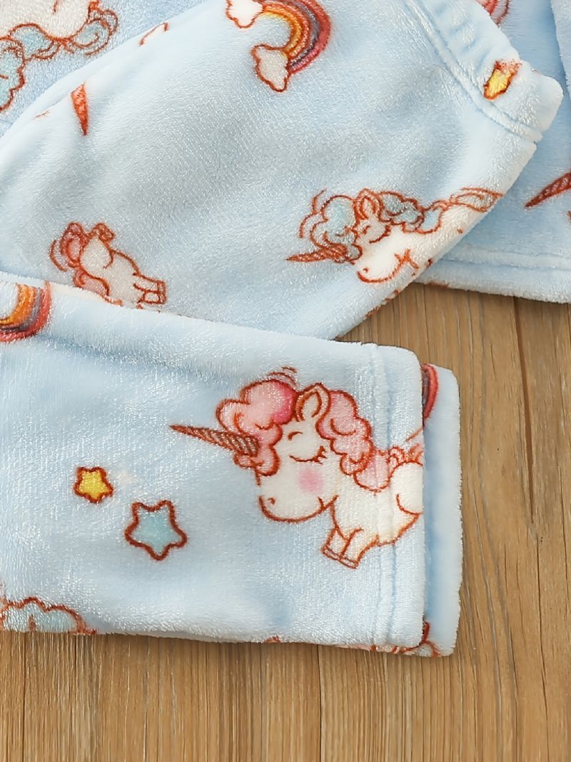 Piger Varm Unicorn Print Knappet Top + Bukser Pyjamas Sæt Børnetøj Nattøj Til Vinter