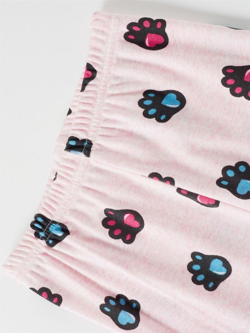 Popshion 2stk Piger Kat Aniaml Tegneserie Mønster Top & Kat Pote Print Pyjamas Bukser Sæt