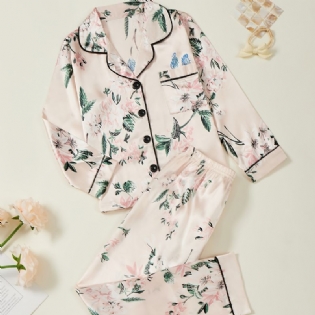 Pyjamas Med Blomsterprint Til Piger Familieoutfit V-udskæring Langærmet Top Og Elastiske Taljebukser Børnetøj