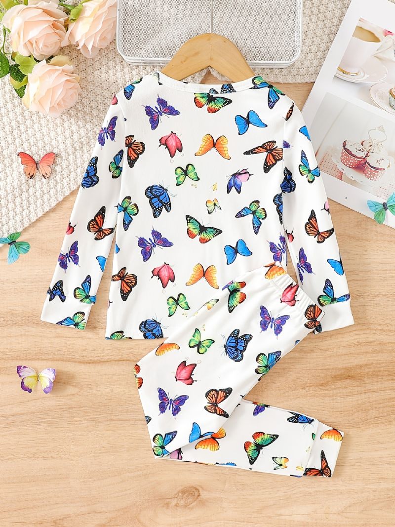 Pyjamassæt Langærmet Top Og Matchende Bukser Sæt Med Sommerfugleprint