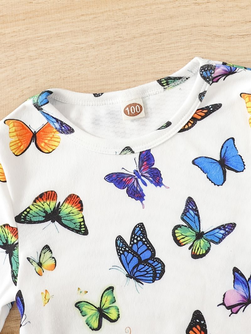 Pyjamassæt Langærmet Top Og Matchende Bukser Sæt Med Sommerfugleprint