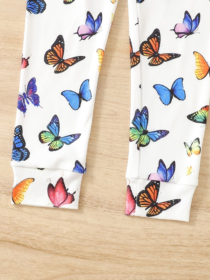 Pyjamassæt Langærmet Top Og Matchende Bukser Sæt Med Sommerfugleprint