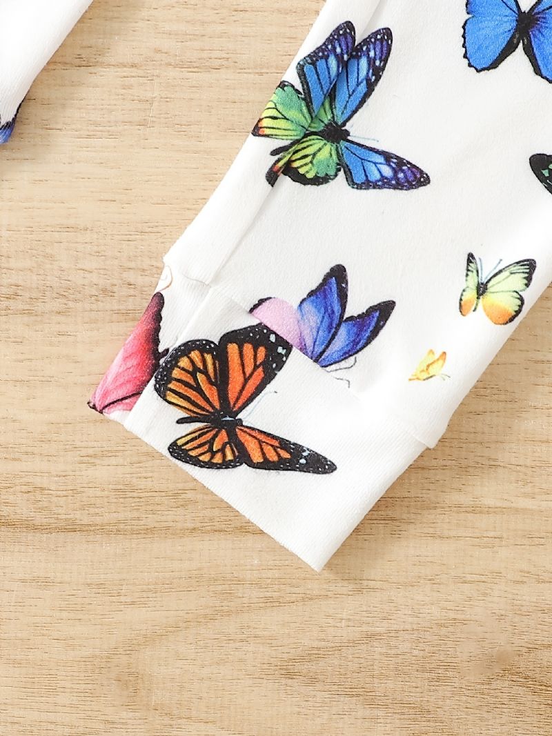 Pyjamassæt Langærmet Top Og Matchende Bukser Sæt Med Sommerfugleprint
