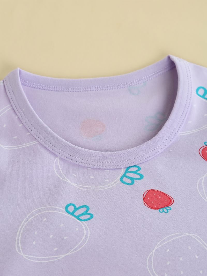 Småbørn Babypiger Pyjamas Familieoutfit Jordbærtryk Rundhals Langærmet Undertøj Og Buksesæt Børnetøj